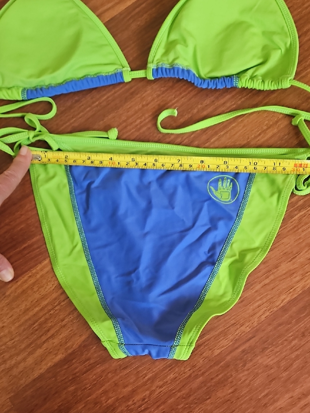 BODY GLOVE String Bikini Dita Triangle Top & Side Tie Bottoms Green & Blue Med - Picture 8 of 12